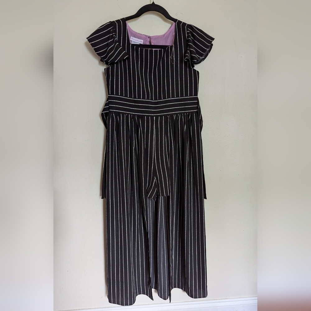 Bonnie Jean Black & White Striped Skirted Romper w/ Back Cutout Girls Size 14